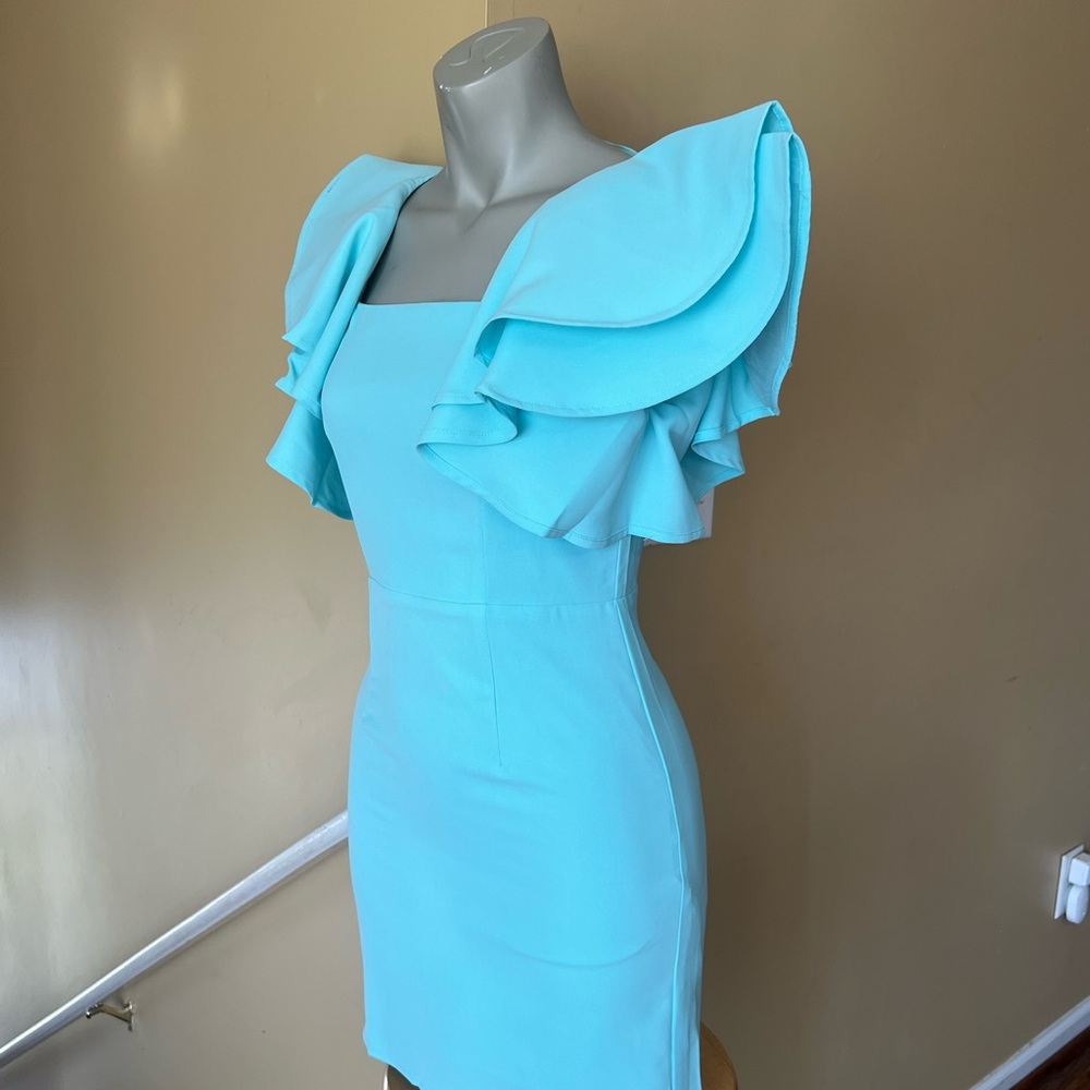 TCEC One Shoulder Aqua Dress with Ruffle Detail - Picture 16 of 16